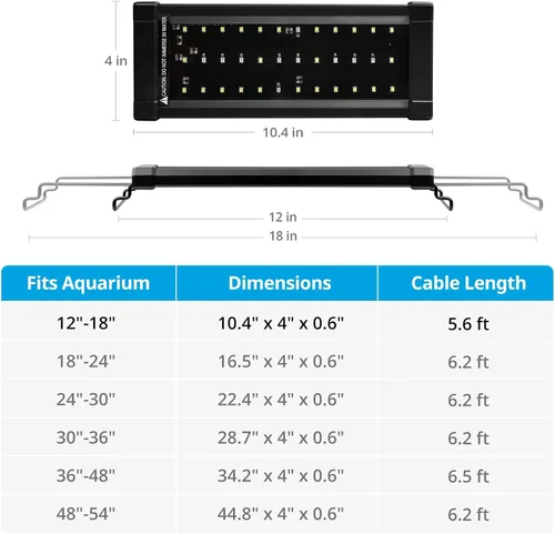 Miniatura 6 de NICREW ClassicLED Plus - Luz LED para acuario con temporizador, 10 vatios, para pecera de 12 a 18 pulgadas, luz diurna y ciclo de luz de luna