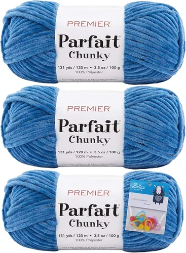 Miniatura 33 de Premier Yarns Parfait - Paquete de 3 unidades de felpilla gruesa de 3.5 onzas, peso supervoluminoso, paquete de 3 unidades con soportes para puntada