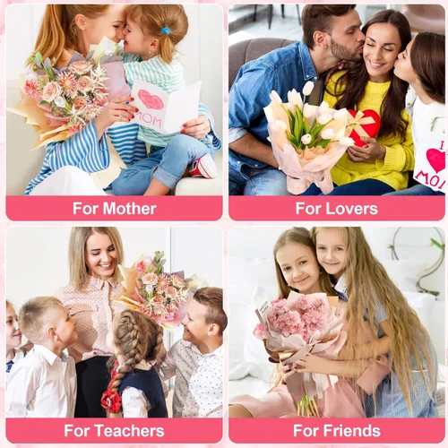 Miniatura 9 de VinTS 48 hojas de papel de forro de algodón de 23.6 x 23.6 pulgadas, estilo coreano de papel de forro de ramo floral impermeable, papel de regalo