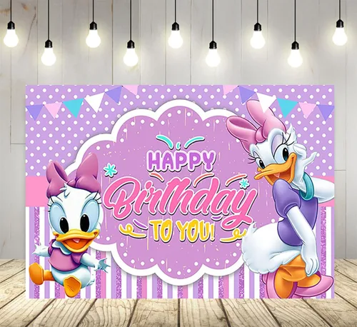 Telón de fondo de pato con margaritas para fiesta de cumpleaños, fondos de fotos morados, pancarta de baby shower, 59 x 38 pulgadas