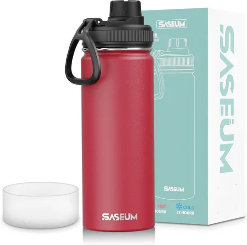 Miniatura 26 de SASEUM Botella de agua de acero inoxidable de 12 onzas, botella aislada sin BPA con tapa de boquilla a prueba de fugas, botella de metal de boca