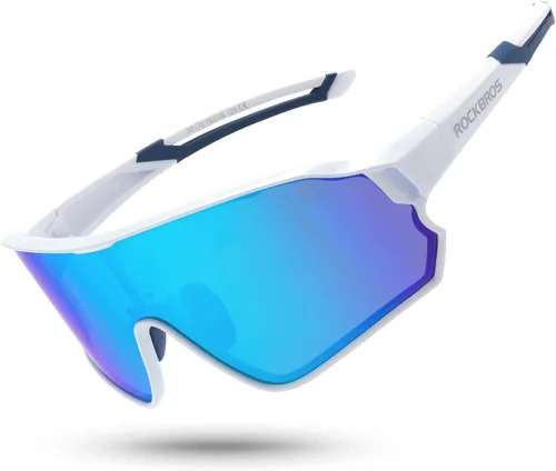 ROCKBROS - Lentes de sol de ciclismo para mujeres y hombres, polarizados, con protección ultravioleta Blanco azul