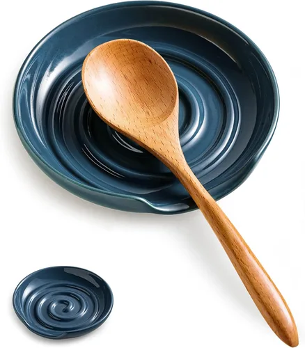 Miniatura 12 de Soporte para cuchara, soporte para cuchara con bandeja profunda para evitar derrames de salsa, soporte para utensilios para espátula, cuchara de Gris
