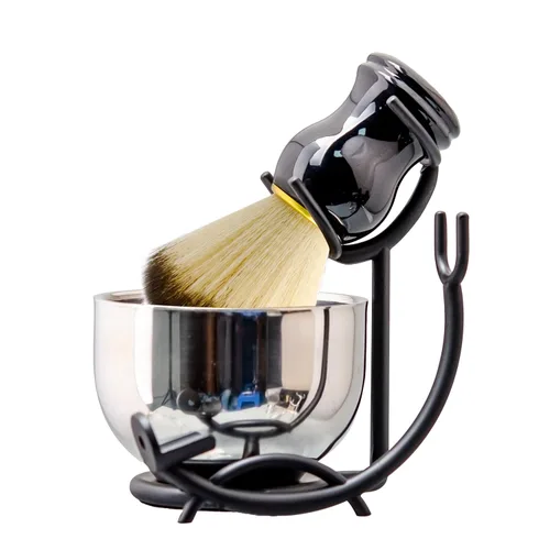 Miniatura 11 de Grandslam Kit de cepillo de afeitar y cuenco para hombres, juego de brochas de afeitar 3 en 1, cuenco de afeitar y soporte de acero inoxidable, kit