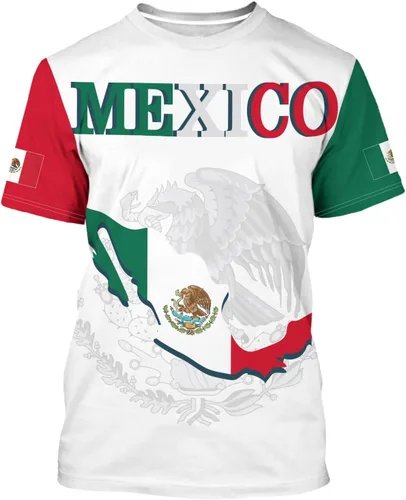 Miniatura 8 de Camiseta de manga corta con cuello redondo y bandera mexicana, camiseta 3D unisex