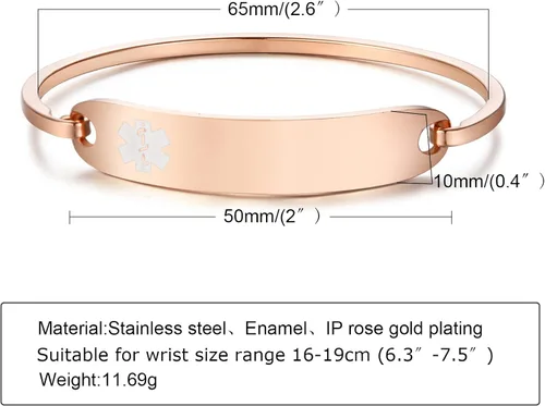 Miniatura 5 de VNOX Pulsera de acero inoxidable con grabado personalizado y alerta médica