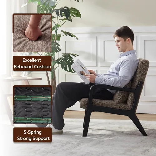 Miniatura 6 de Achicsofar Silla decorativa moderna de mediados de siglo con almohada de apoyo lumbar, patas de madera, tapizadas de piel sintética, cómodo cojín