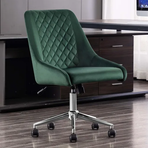 Miniatura 2 de Duhome - Silla de oficina en casa de terciopelo con ruedas, silla giratoria con respaldo, silla tapizada ajustable para computadora sin brazos