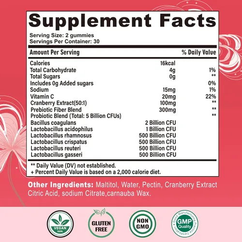 Miniatura 6 de Viginal - Probióticos para mujeres con equilibrio de pH, gomitas probióticas para mujeres, gomitas de equilibrio femenino, probióticos de arándano