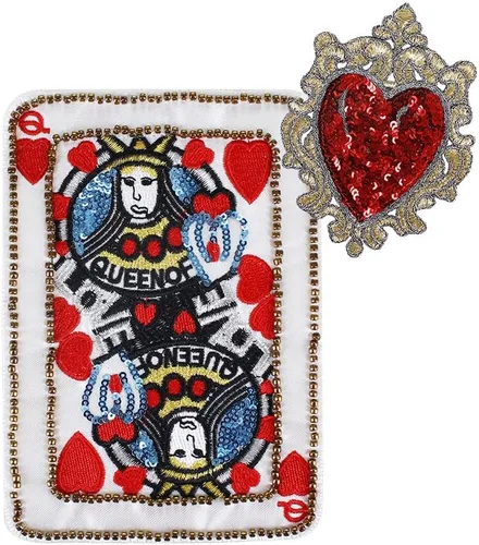 1 Unidades Bordado Con Cuentas De Lentejuelas Parches De Póker Letras Floral Reina Apliques Corazón Insignia Costura Para Chaqueta Camiseta