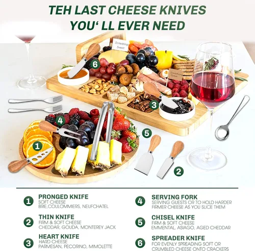 Miniatura 5 de Juego de 22 piezas de cuchillos de porcelana para charcutería, esparcidores de queso de mármol, cortador de mantequilla con mini pinzas para servir