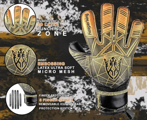 Miniatura 4 de Keeperking - Guantes de portero de fútbol para niños, jóvenes y adultos, palmas de agarre fuerte de látex con espinas removibles para la protección