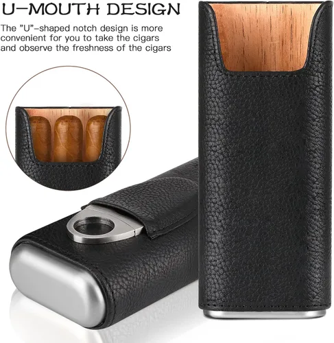 Miniatura 4 de COOL KNIGHT Estuche de Cuero para Puros - Forro de Madera de Cedro Humidores de Viaje para Puros - Accesorios para Puros Incluyen Cortador de Puros