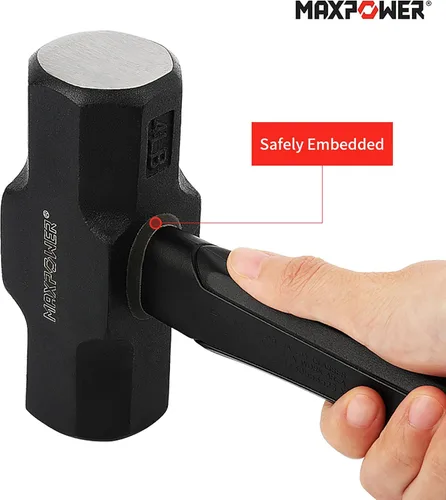 Miniatura 4 de MAXPOWER Martillo de trineo de 4 libras, cabeza de acero, mango de fibra de vidrio de 12 pulgadas resistente a los golpes