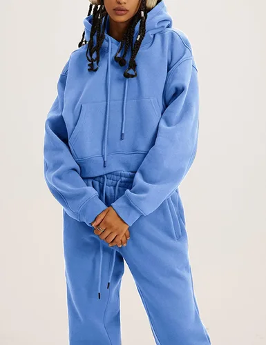 Miniatura 23 de Kissonic Conjunto deportivo de forro polar para mujer, 2 piezas, sudadera con capucha y pantalones deportivos