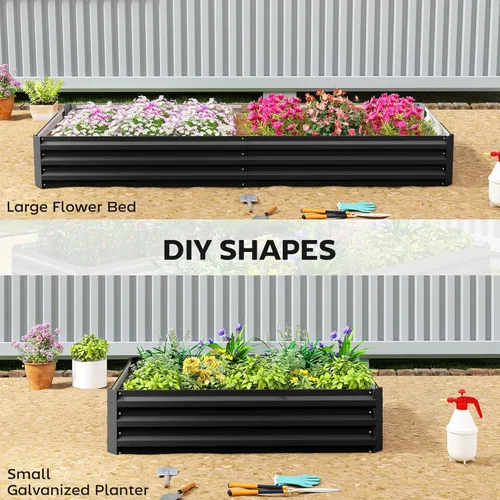 Miniatura 4 de Outsunny Cama de jardín elevada galvanizada, caja de metal de 8 x 3 x 1 pies, para cultivar verduras, flores, hierbas, suculentas, color negro