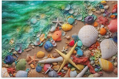 Sea Creatures Shells Jigsaw Puzzles 500 Pieces for Adults with Mesh Storage Bag 2011761