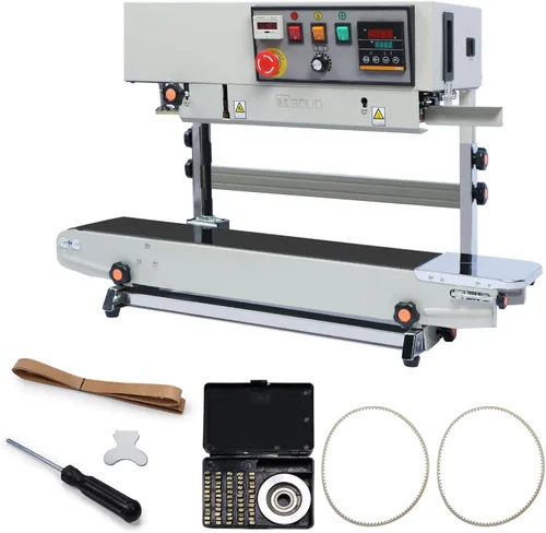 U.S. Solid Sellador automático de banda continua con soporte, máquina industrial de sellado de bolsas con contador y codificador de relieve, alta