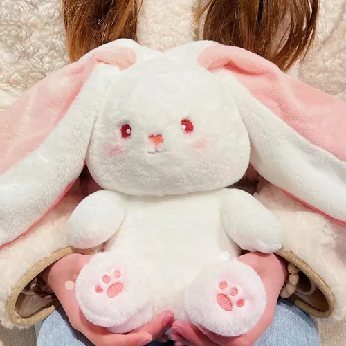 Miniatura 5 de Almohada de peluche de conejo, reversible, zanahoria y fresa, animal de peluche con cremallera, bonita decoración de conejo para niños y adultos