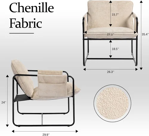 Miniatura 3 de Silla de acento moderna, cómodas sillas de sala de estar con reposabrazos, silla de lectura para dormitorio, silla de metal tapizada de chenilla