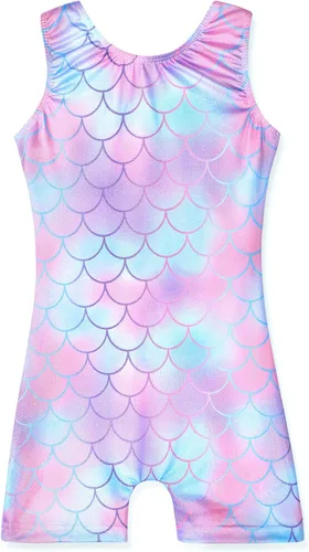HOZIY Leotardos de gimnasia para niñas, unicornio, aurora, arcoíris, sirena, dinosaurio, magdalena, brillante, con pantalón ciclista para niños