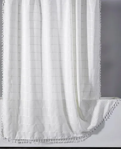 RoomTalks Cortina de ducha de estilo bohemio de granja color blanco marfil, alta calidad, resistente, bonita, moderna, elegante, juego de cortina de