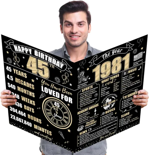 Miniatura 26 de Turypaty Tarjeta de 10 cumpleaños grande con sobre para niños y niñas, libro de firmas de invitados gigante de feliz 10 cumpleaños en negro y oro