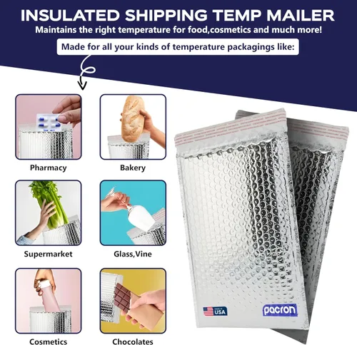 Miniatura 2 de Paquete de 100 sobres térmicos aislados de burbujas plateadas de 6.5 x 11 pulgadas, sobres acolchados autosellantes de papel metálico impermeables