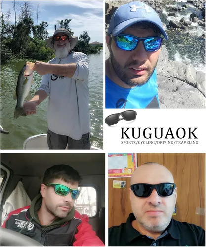 Miniatura 31 de KUGUAOK Gafas de sol deportivas polarizadas para hombres, para conducir, ciclismo, pesca, gafas de sol 100% con protección UV 3apck-negro+azul+azul