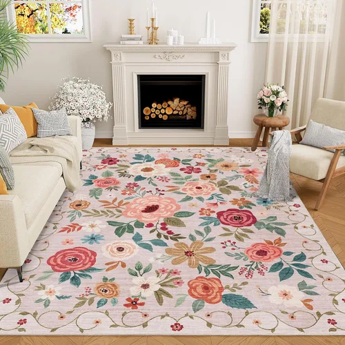 Miniatura 154 de DUKINO Alfombra de área de 6 x 9 pies, alfombra floral para sala de estar, ligera, antideslizante, lavable, alfombra de interior de pelo bajo