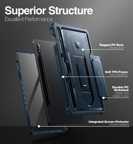 Miniatura 5 de Dexnor Funda para Galaxy Tab S8/S7 de 11 pulgadas, Protector de Pantalla Integrado y Soporte - Porta S Pen, Cubierta Protectora de Cuerpo Completo
