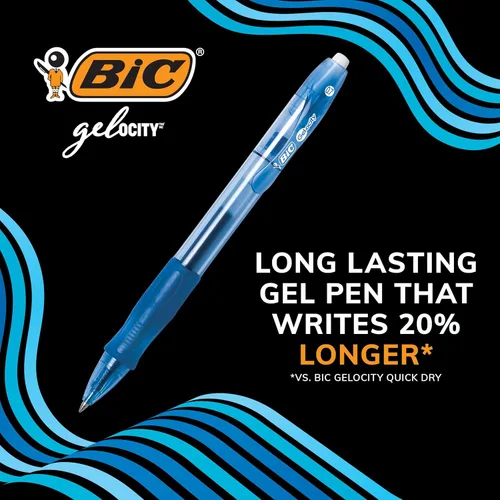 Miniatura 2 de BIC Gelocity Original - Bolígrafos de gel azul, punta media (0.7 mm), paquete de 12 unidades, bolígrafos de gel retráctiles con empuñadura cómoda