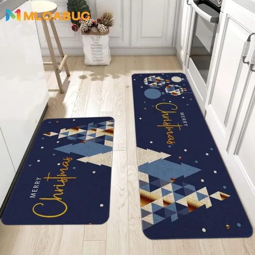 Miniatura 2 de Mloabuc - Juego de 2 alfombrillas de cocina de Merry Christmas, antifatiga, impermeables, resistentes a las manchas, alfombra azul decorativa