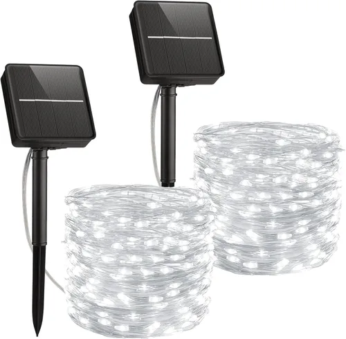 Minetom Guirnalda de luces solares, 2 paquetes en total de 200 luces LED solares de 66 pies, luces solares impermeables para exteriores, patio,