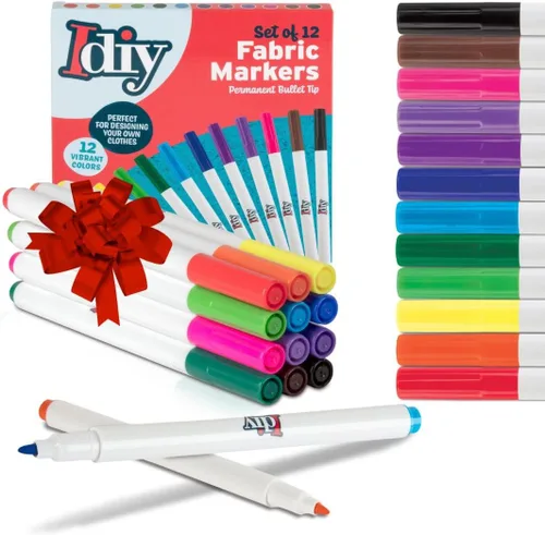 Juego de 12 marcadores de tela permanentes para ropa, camisetas, zapatos y bolsos, marcadores de pintura de tela de punta fina, no tóxicos,