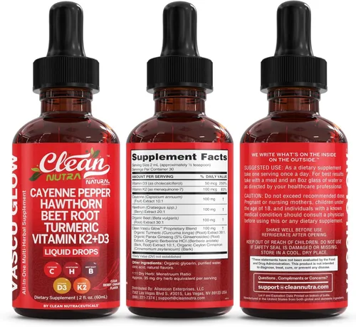 Miniatura 9 de Clean Nutra - Suplemento líquido de gotas de pimienta de cayena + bayas de espino, vitamina D3 K2 polvo de raíz de remolacha, canela de Ceilán
