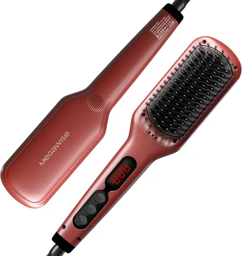 Miniatura 12 de MEGAWISE - Cepillo alisador de cabello, cepillo térmico de cerámica iónica, cepillo caliente antiquemaduras con apagado automático, doble voltaje