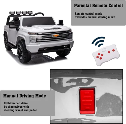 Miniatura 3 de Auto de paseo para niños grandes de 24 V y 4 WD, funciona con batería, con licencia Chevrolet Silverado HD, UTV camión, al aire libre, hierba, Blanco