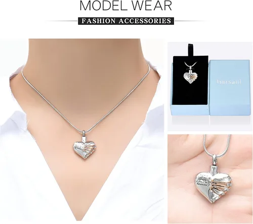 Miniatura 30 de Imrsanl Collar con dije de urna de cremación en forma de corazón para cenizas humanas – Un pedazo de mi corazón vive en el cielo