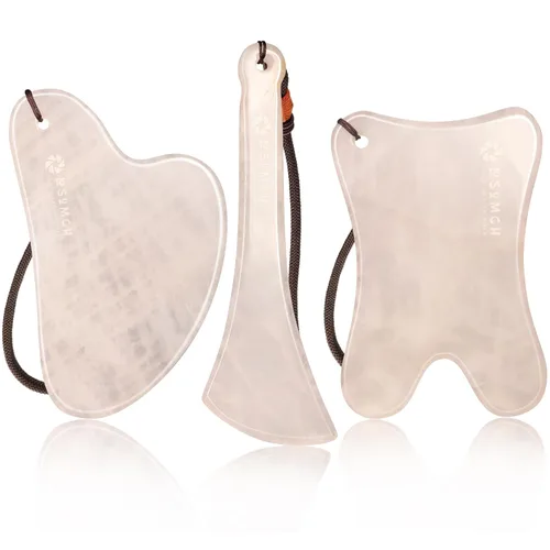 Jade Gua Sha Masajeador Set de cuidado de la piel, paquete 3 en 1, herramienta Guasha rosa para cara y cuerpo, productos de belleza de piedra de