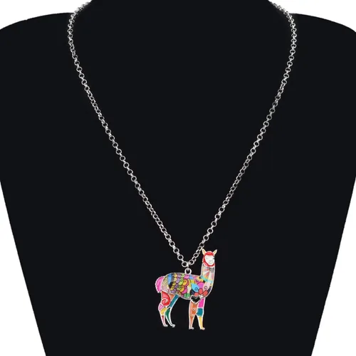 Miniatura 2 de BONSNY Aleación de esmalte de zinc América del Sur Floral Alpaca collar cadena colgante joyería para mujeres niñas encantos regalo