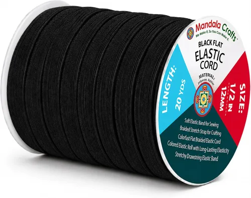 Miniatura 125 de Mandala Crafts - Rollo de cordón elástico plano para costura y manualidades Blanco