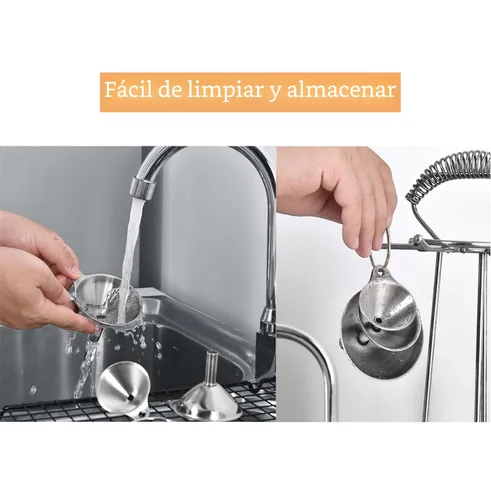 Miniatura 6 de Embudo de metal de acero inoxidable, juego de 3 embudos de tamaño grande, mediano y pequeño, embudos de cocina de grado alimenticio en miniatura