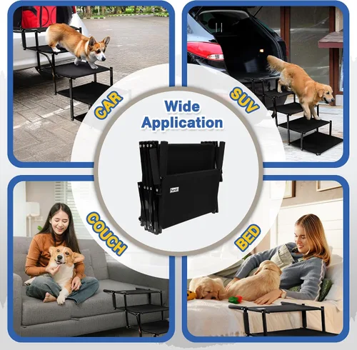 Miniatura 6 de Escaleras para perros grandes, para perros medianos, rampa plegable para auto y SUV, escalones para cama, escalones extra anchos antideslizantes
