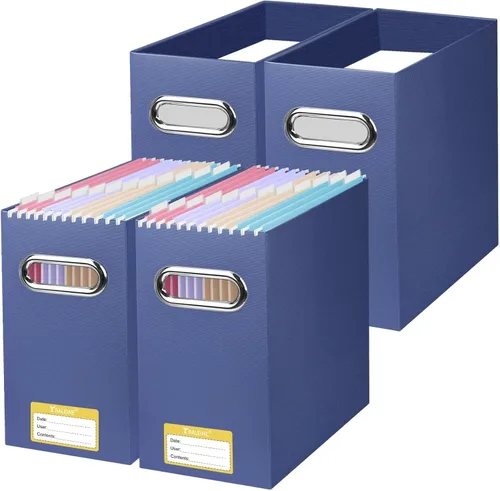 Miniatura 40 de BALEINE Caja organizadora de archivos, organizador de carpetas de archivos de cartón con asa para tamaño carta, caja de archivos colgante plegable