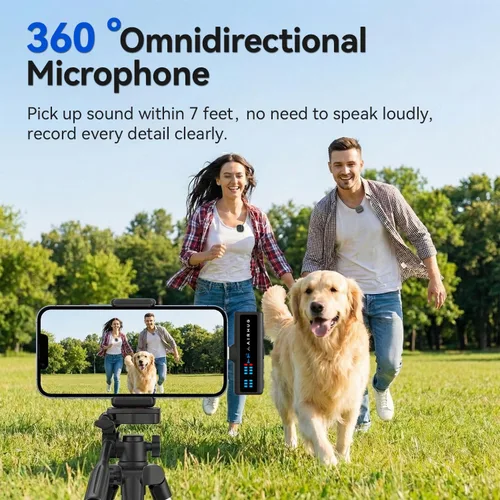 Miniatura 7 de AIRHUG Micrófono Lavalier inalámbrico para iPhone/Android/PC, batería de 60 horas, 48 KHz 24 bits, relámpago Plug-Play/USB-C, 3 modos de grabación