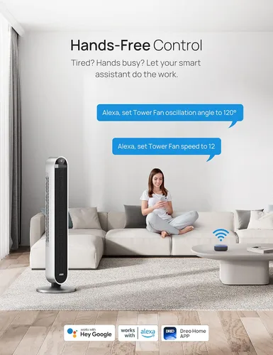 Miniatura 3 de Dreo Ventilador de torre de 42 pulgadas Pilot Max, ventiladores inteligentes mejorados 2023 para el hogar, funciona con Alexa/Google/App, ventilador