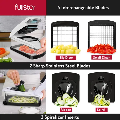 Miniatura 5 de Fullstar Picador de verduras - Picador de alimentos con recipiente, espiralizador, cortador de huevos y exprimidor - Artículos esenciales