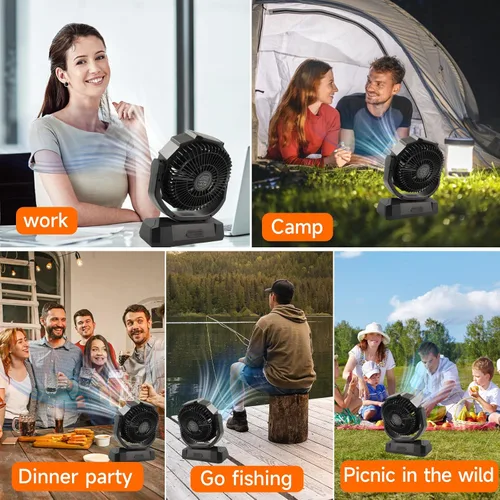 Miniatura 7 de Sireck Ventilador de campamento alimentado por batería de 40000 mAh, ventilador personal portátil de 12 pulgadas con control remoto, linterna LED, 6
