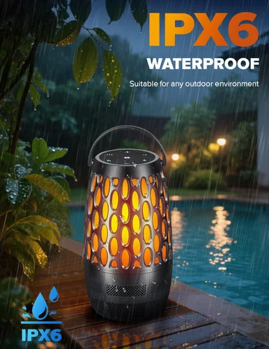 Miniatura 5 de Altavoces para exteriores mejorados con llama y luces RGB, estéreo HD de 10 W, emparejamiento automático Bluetooth 5.3, multisincronización de más